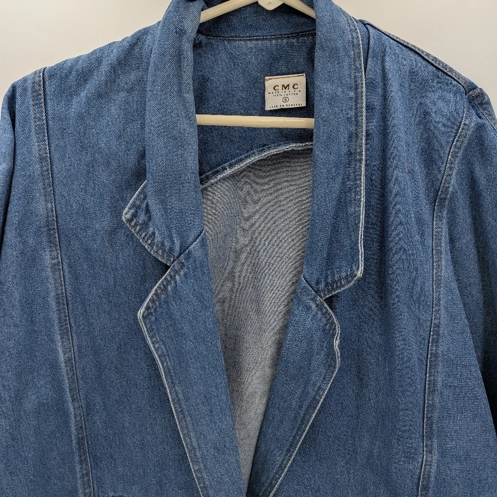 Vintage CMC Women's Denim Blazer Jacket Oversized Coat Small Retro Made In US
